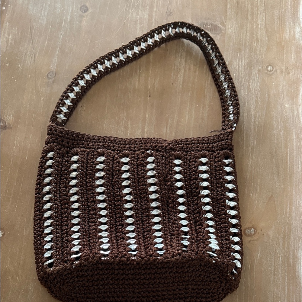 Brown Crochet Handbag with Soda Can Tabs